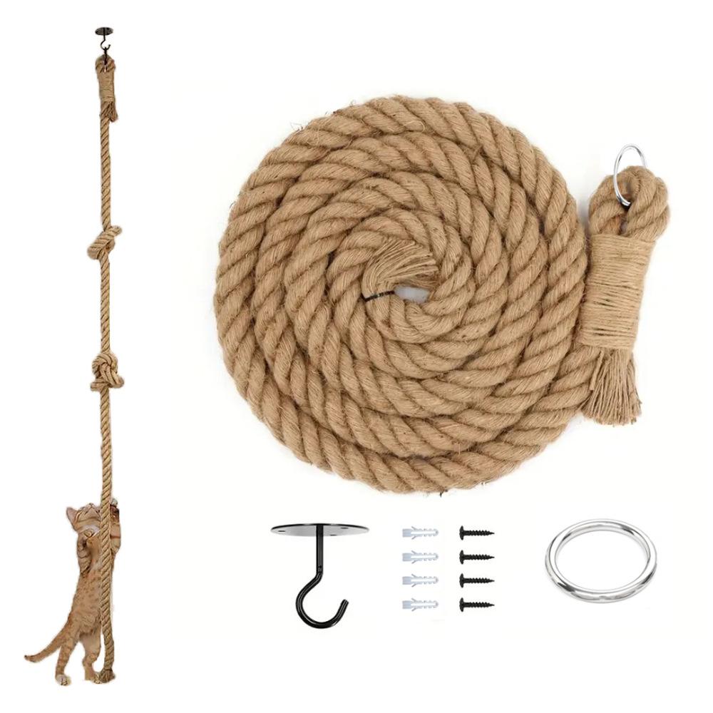3m Decke mit Haken Katzen Kletterseil Wandmontiert Hanfseile Katzen Klettergerüst Indoor Katzen Kletterstange Katzenspielzeug 3M brown