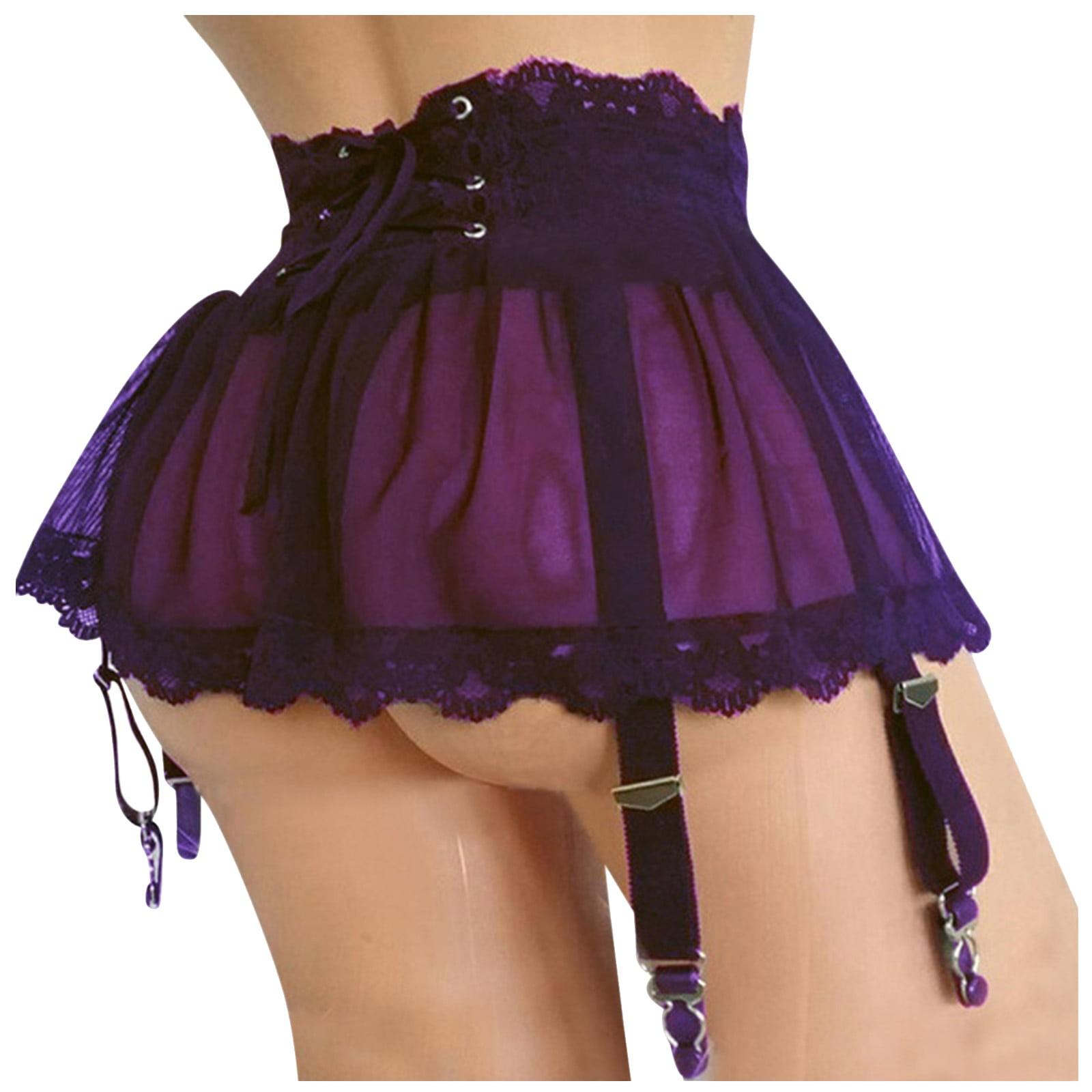 Frauen Kleid Dessous Plus Größe Bandage Strumpfband Strumpf Hosenträger Strumpfband Gürtel Spitze Mesh Weibliche Heiße Rock Unterwäsche Wäsche S violett