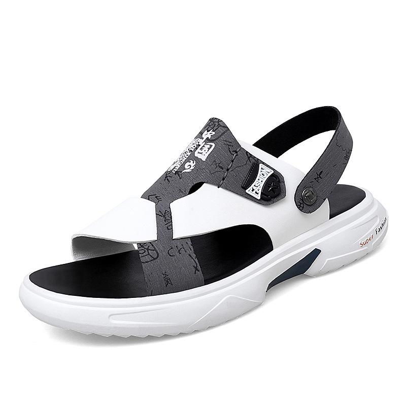 Sandalen Sommer Neu Atmungsaktiv Weiche Sohle Hausschuhe Outdoor Fahren Dual-Use Herren Outdoor Strandschuhe 45 graue