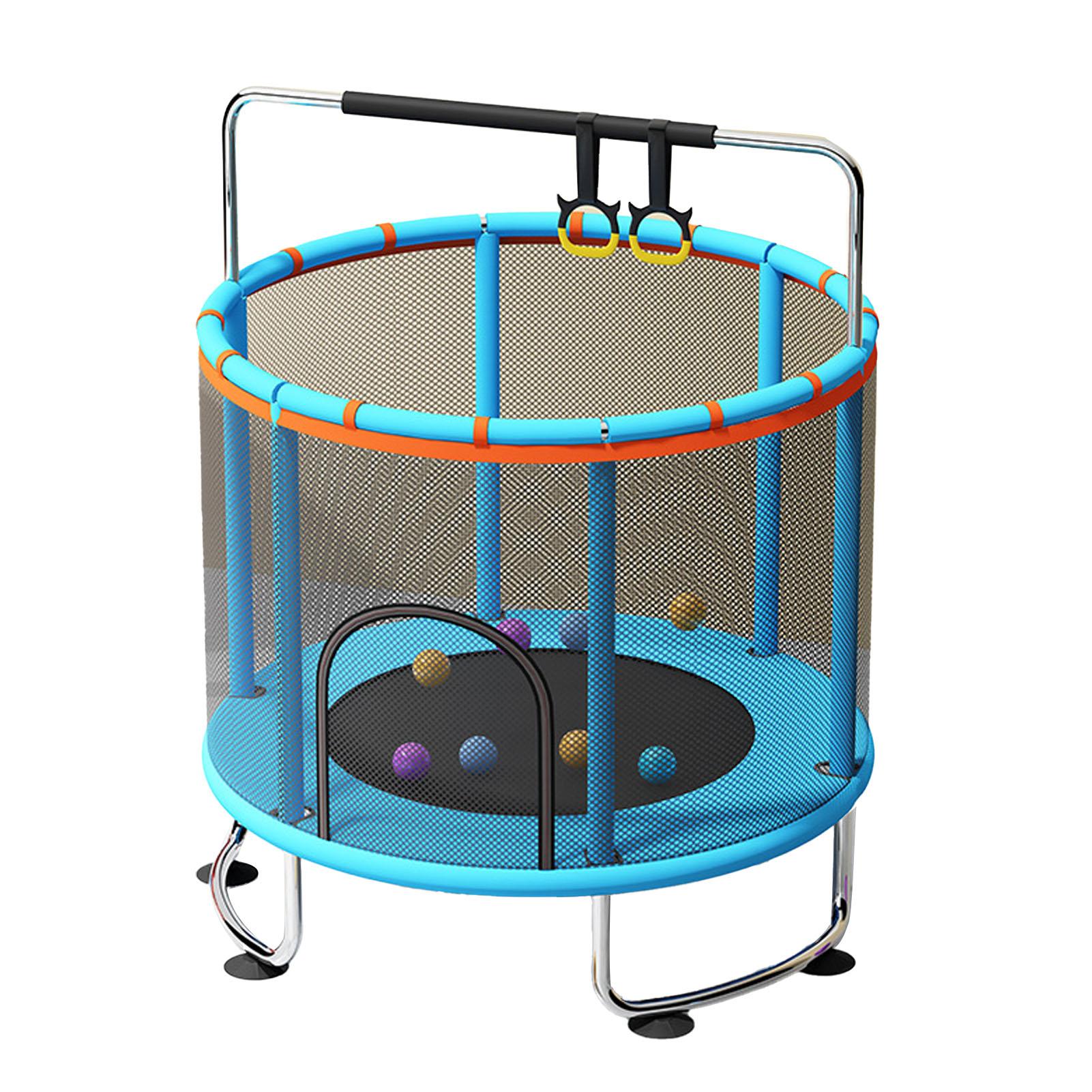 Kinder Trampolin Indoor Outdoor Klein Fitness Trampolin Spielzeug mit Sicherheitsnetz Basketball blau