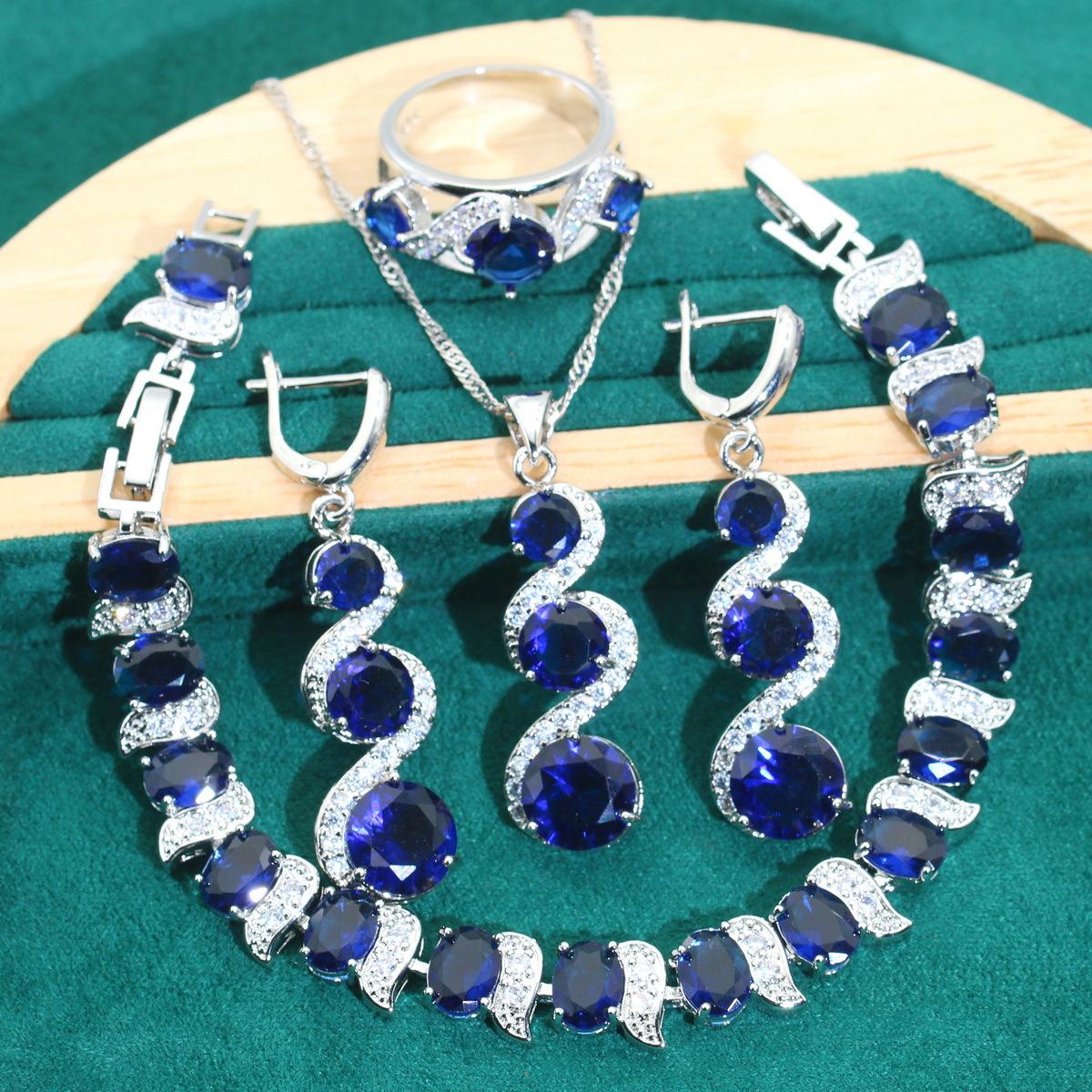 Europa und die Vereinigten Staaten Exquisite Beliebte Braut Zirkon Halskette Halskette Armband Ohrringe Ring 10 yards