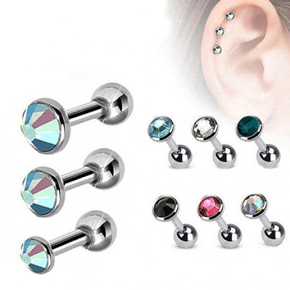 3 Stück Strass-Ohrstecker, modische Tragus-Helix-Bar-Knorpel-Piercing-Ohrringe bunt