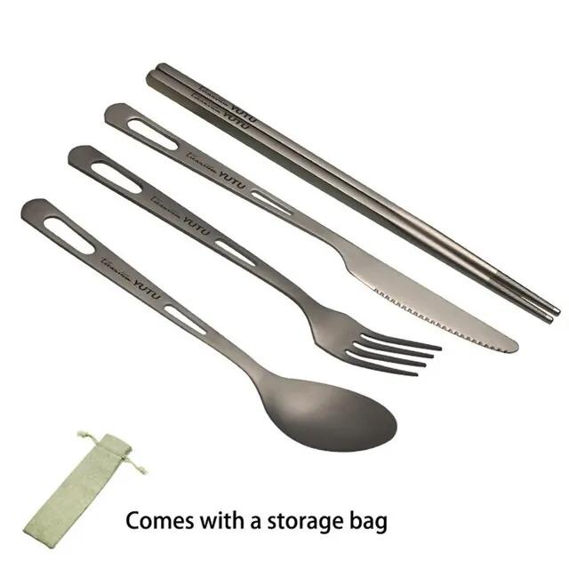 Reines Titan Geschirr Set Haushalt Matt Messer und Gabel Löffel Stäbchen Reisen Camping Tragbare Messer Gabel Set