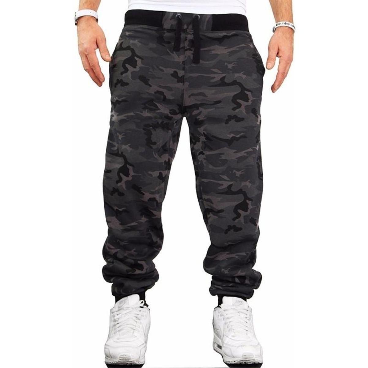 Herren Camouflage Hose Jogginghose Sporthose Fitness Sport Jogging Army L schwarz/camouflage