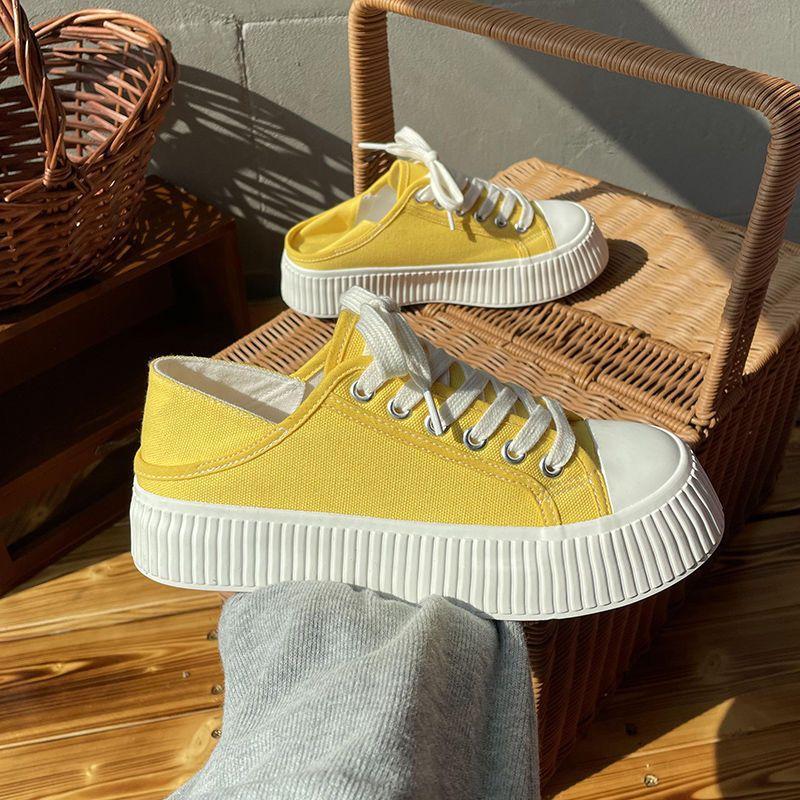 Ein Paar Schuhe für zwei Verwendungszwecke Dicke Sohle Erhöht Leicht zu tragende Schuhe Damen Frühling Neue Canvas-Schuhe Ins Trendige Faule Keksform Schuhe 40