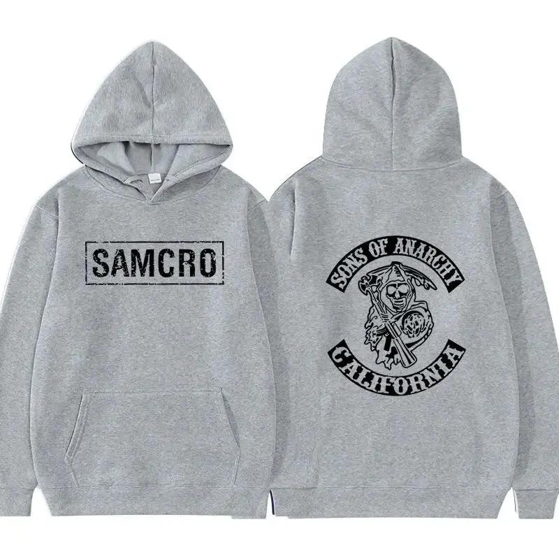 Sons of Anarchy SAMCRO Doppelseitiger Druck Streetwear Männer Frauen Harajuku Marke Design Hoodie Herren Übergroße Pullover Sweatshirt XXXL licht grau