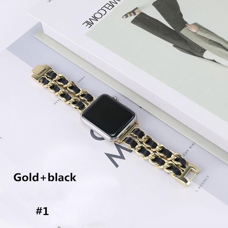 Edelstahl Leder für Apple Watch Armband Uhrenarmband für Apple Watch Serie 7 SE 6 5 4 3 2 SE 38mm 40mm 42mm 44mm 41mm 45mm iWatch 38mm/40mm/41mm gold/schwarz