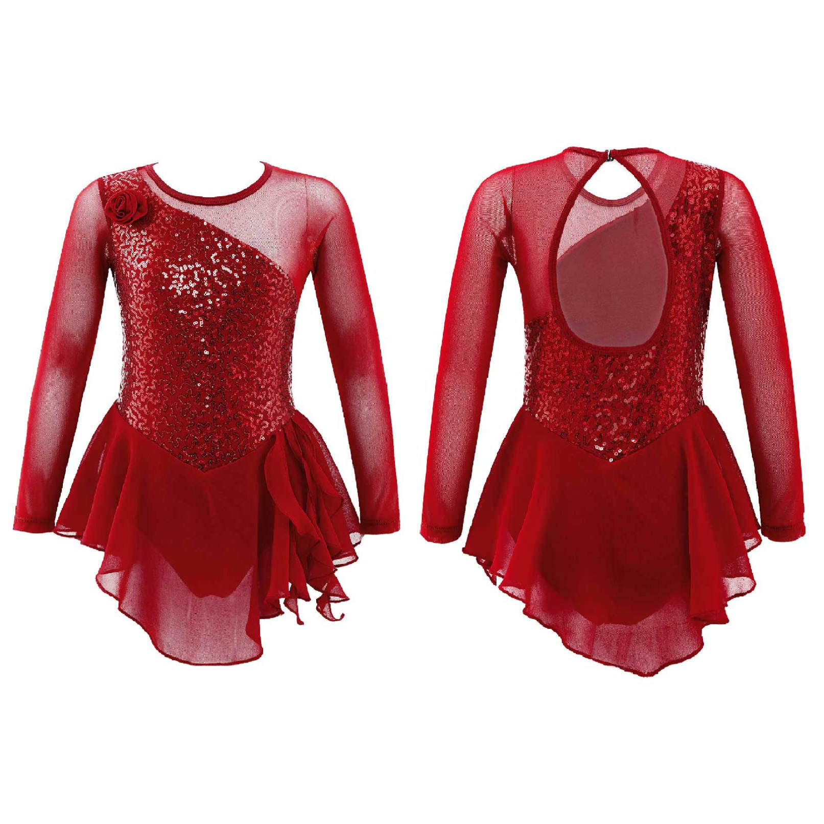 Eiskunstlaufkleid für Kinder, Eislauf-Wettkampfkleidung, Mädchen-Ballett-Tanz-Gymnastik-Kleider 11-12 Years rot