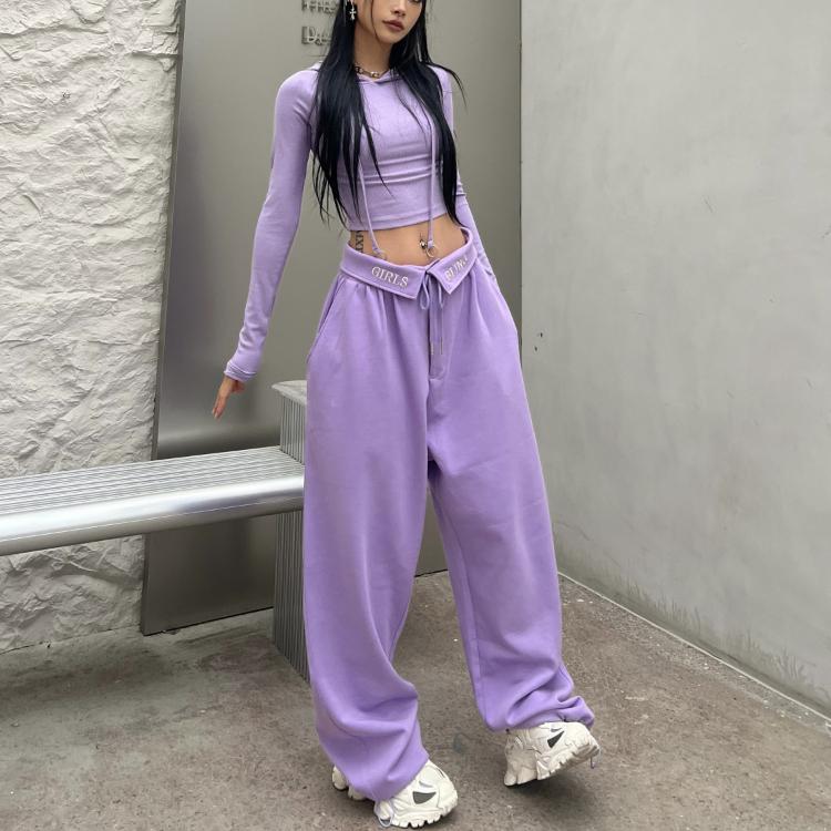 Frauen Jogginghose Übergroße Y2k American Vintage Hip Hop Stil Casual Breite Bein Sport Hosen Weibliche Koreanische Streetwear S violett
