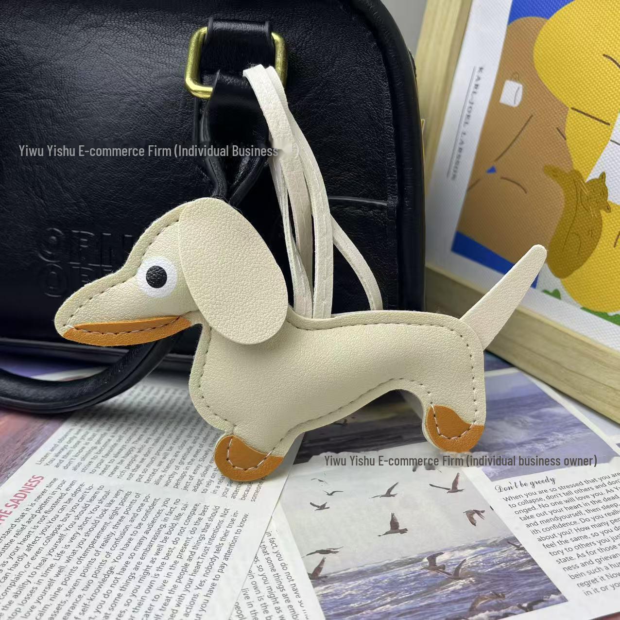 Dackel-Welpen-Schlüsselanhänger: Süßer Hundeanhänger für Taschen & Autos – Perfektes kreatives Geschenk beige