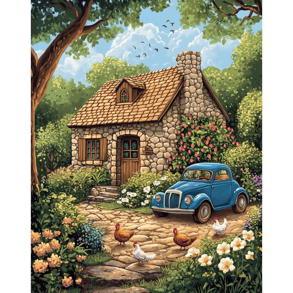 RUOPOTY Malen nach Zahlen Ländliches Häuschen Acrylfarbe Gemälde Kunstbedarf Ölbild auf Leinwand Malen Hausdekor für Zuhause 40x50cm NO Frame