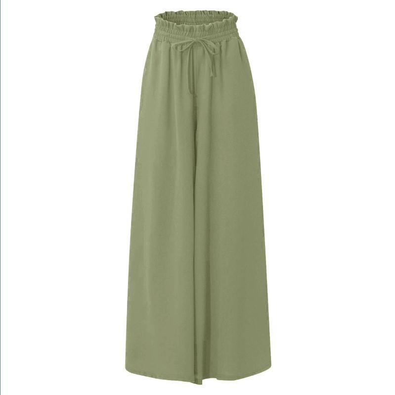 Damen Weitbeinige Hosen Sommer Culottes Elastischer Hoher Bund Fließende Palazzo-Hosen Locker Ausgestellte Hosen mit Taschen L grün