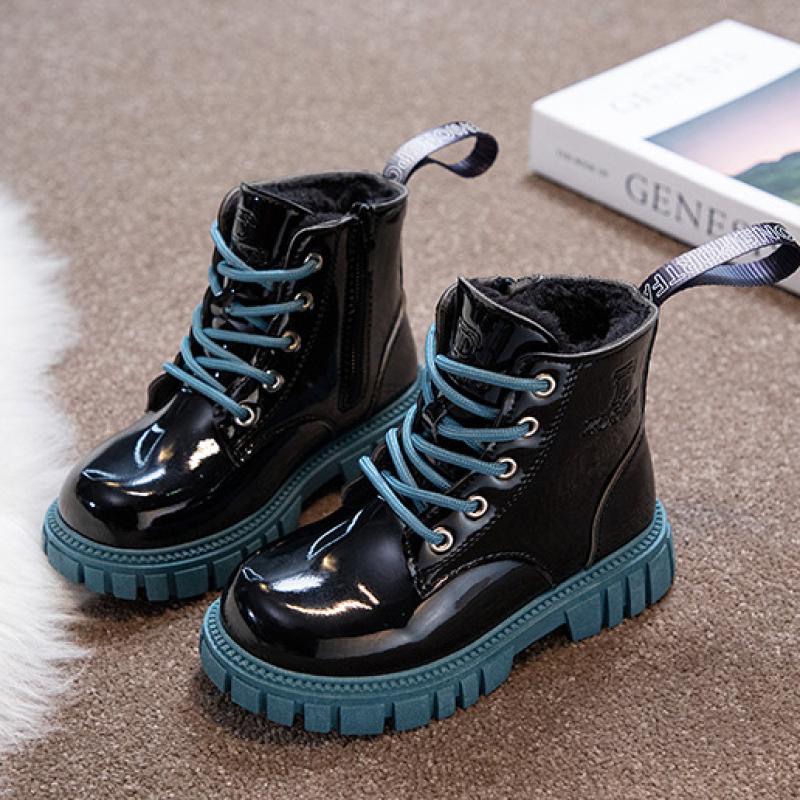 TWINFLAMES Winter Kinder Schuhe PU Leder Wasserdicht Martin Stiefel Kinder Schnee Stiefel Marke Mädchen Jungen Gummi Stiefel Mode Turnschuhe 29 blau
