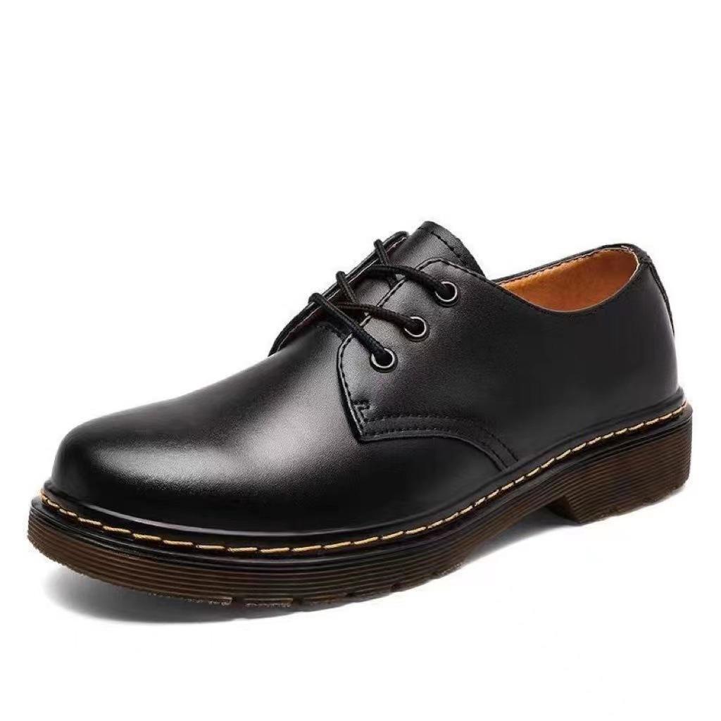 Modische Herrenschuhe aus Leder, Luxus-Outdoor-Marke, dicke Sohle, lässige Oxford-Schuhe für Männer, Schnürhalbschuhe, Rindersehnen-Laufsohle, Arbeitsschuhe 35 schwarz