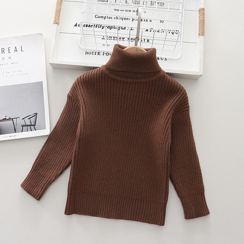 Kinder Casual Weiche Baumwolle Pullover Rollkragen Dünne Pullover für Mädchen Stricken Pullover Elastische Jumper Herbst Winter 90 khaki