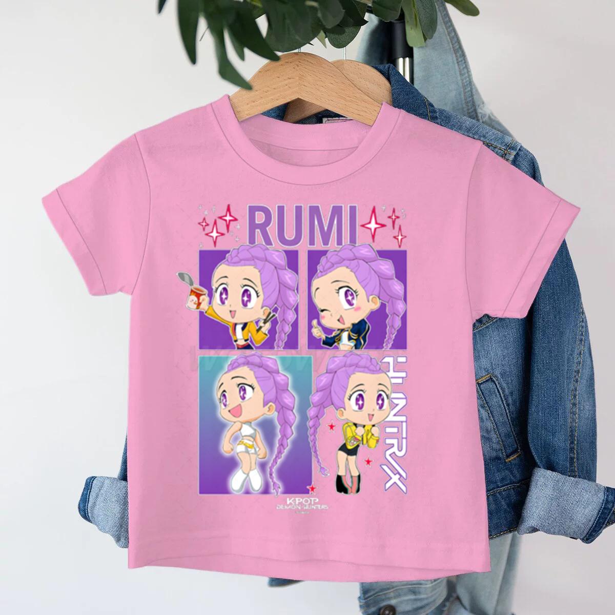 KPop Dämonenjäger Rumi Mode Kinder T-Shirt Sommer Kurzarm T-Shirt Kinderkleidung Niedliches Cartoon Mädchen T-Shirt Oberteile Fans Geschenk 140cm rosa