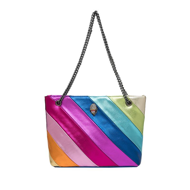 Mode Damen Tragetasche Color Blocking Spleißen Kette Umhängetasche Luxus Regenbogen Adlerkopf Handtasche Schultertasche Handtasche bunt