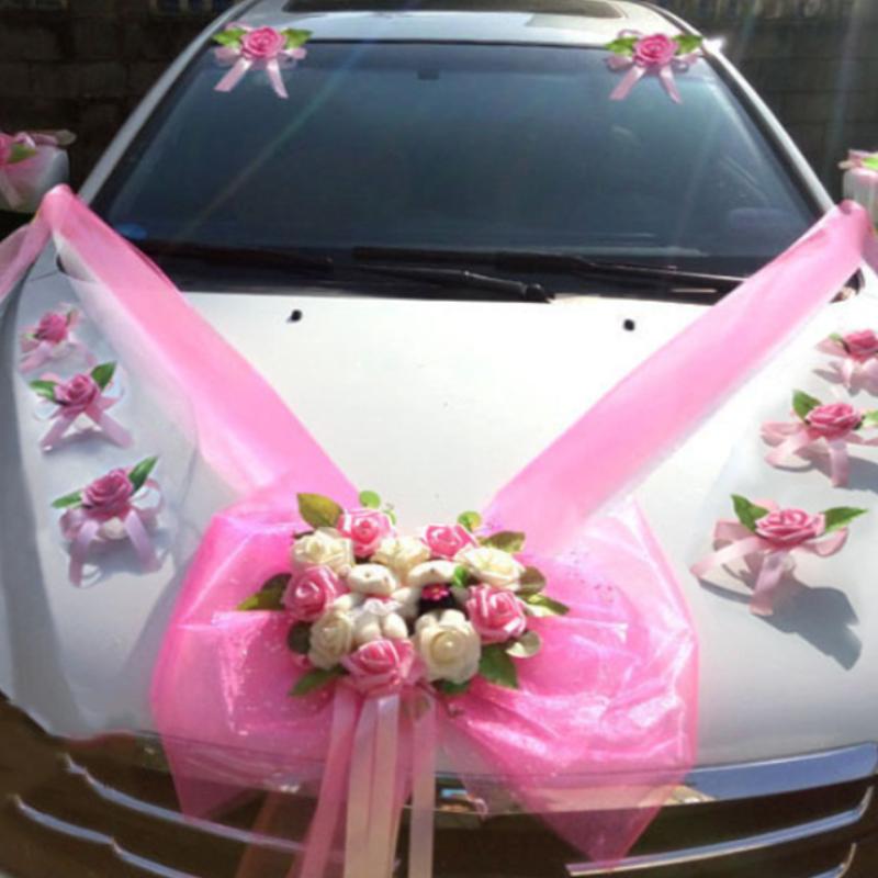 Künstliche Blumen PE Rose Hochzeit Auto Blume Front Team Dekoration Koreanische Hochzeit Auto Dekoration Set Sub-Auto Dekoration Blume white