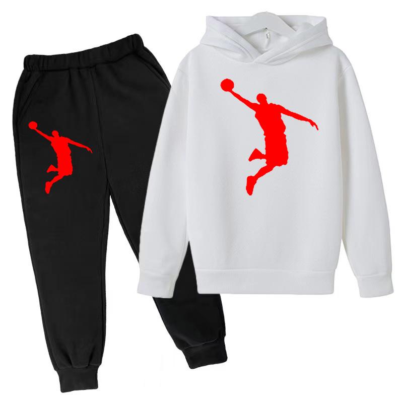 Kinderbekleidung Hoodie Kinder-Basketball-Sweatshirt Jungen- und Mädchen-Kinderbekleidungsset Frühling Herbst von 3-12 100 white