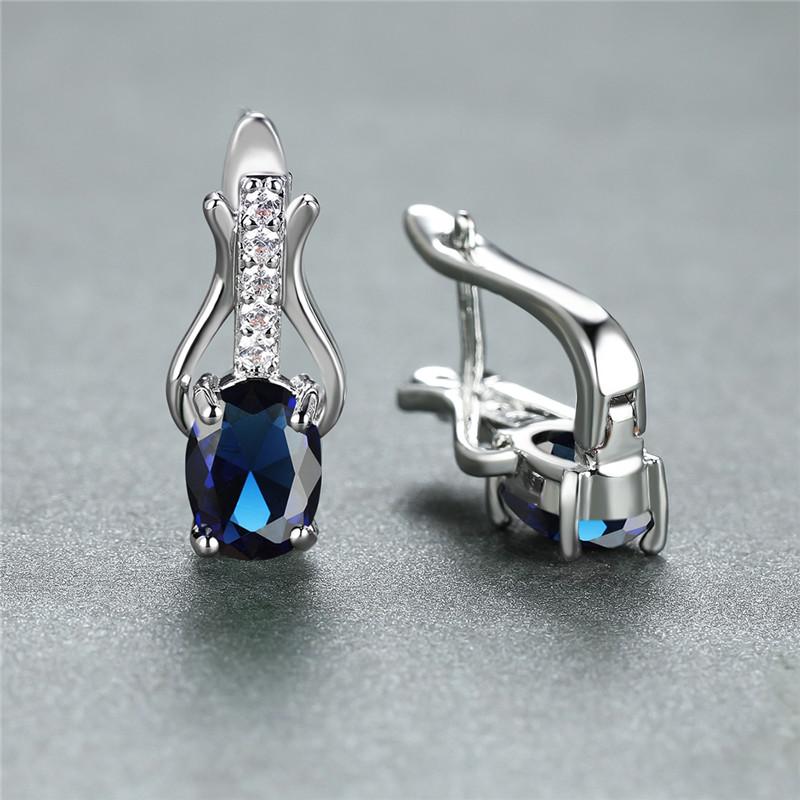 Rose Gold Farbe Ohrringe Oval Cut Rot Weiß Schwarz Stein Weiblichen Hochzeit Schmuck Luxus CZ Klaue Ohrringe für Frauen Tropfen ohrringe blau/silber