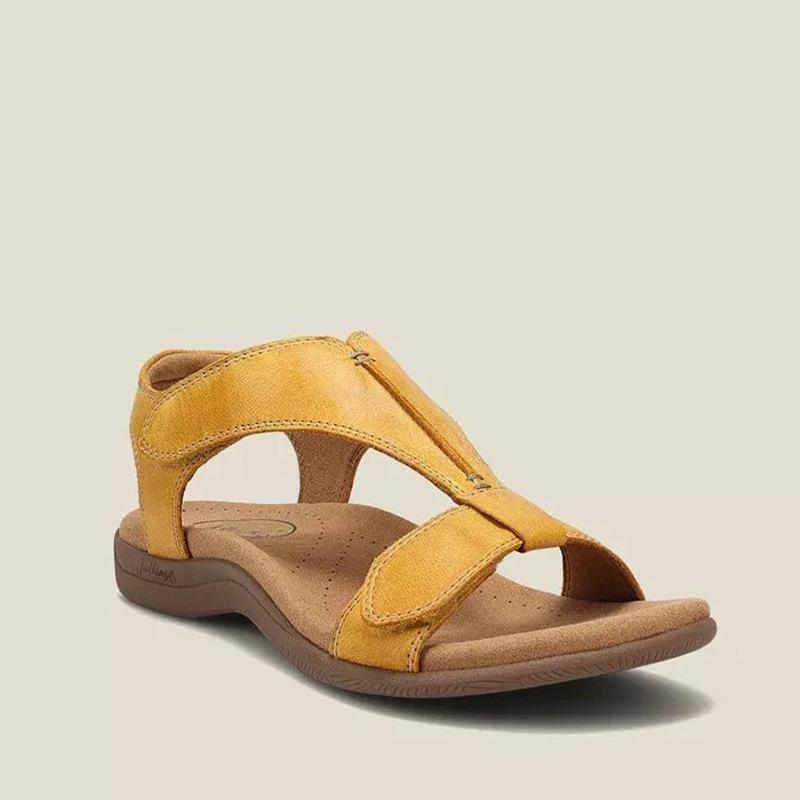 Sandalen Sommerschuhe für Damen PU-Leder Sandalen Komfort Leicht Rutschfest Damen Strand-Fußbekleidung Übergröße Orthopädische Sandalias 38 gelb