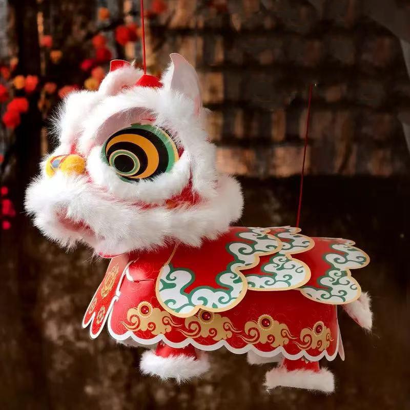 2026 Chinesisches Neujahr Löwentanz Laterne Wasserdicht Antike Handgefertigte Laterne DIY Materialpaket Mit Quaste Leuchtende Laterne A2