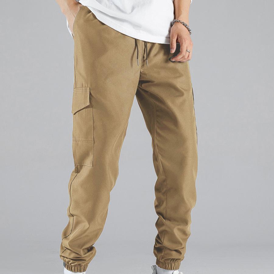 Herren Casual Cargo Hose Trainings-Jogger Sweatpants Wandern Kordelzug Taktische Sporthose mit Taschen Locker Athletische Hose für Herren L khaki