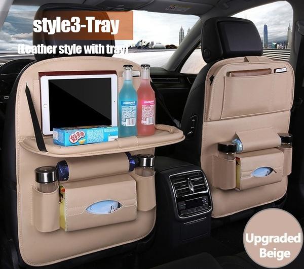 Multi-Pocket-Autositz-Rücken-Hänge-Organizer-Tasche, universelle Auto-PU-Leder-Aufbewahrungstasche, faltbares Regal beige