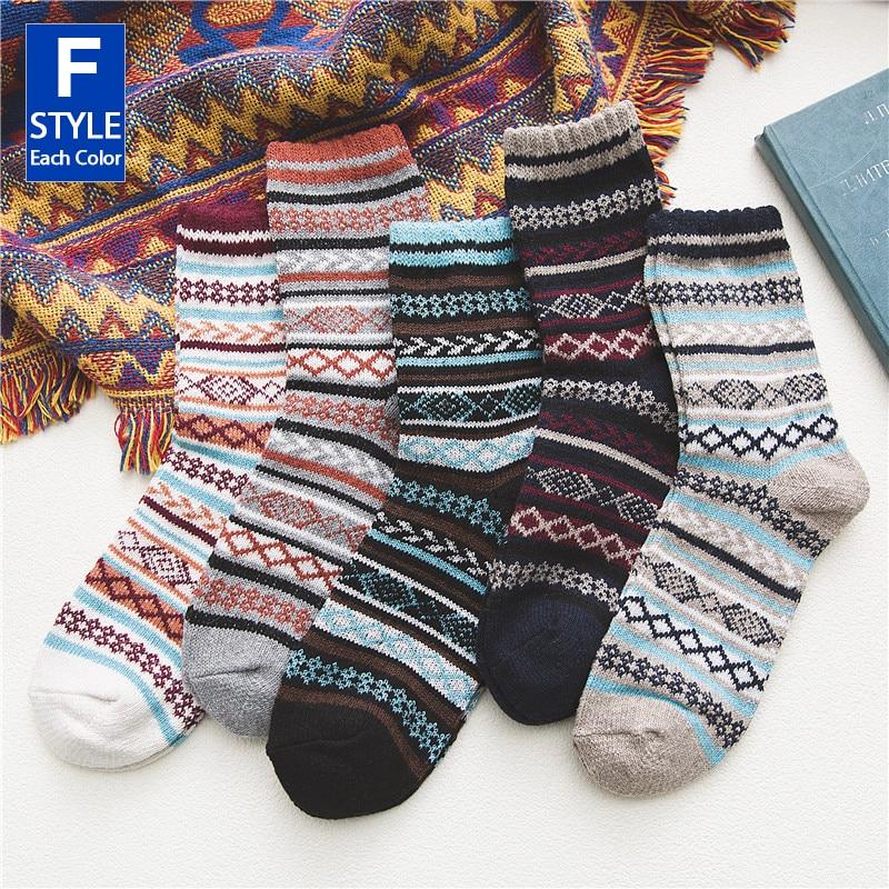 HSS Marke 5 Paar Winter herren Socken Verdicken Schafwolle Socken Warme Männer Retro Stil Bunte Mode Mann Socken für Schnee stiefel EUR39-45 (US6.5-11) weiß/rot