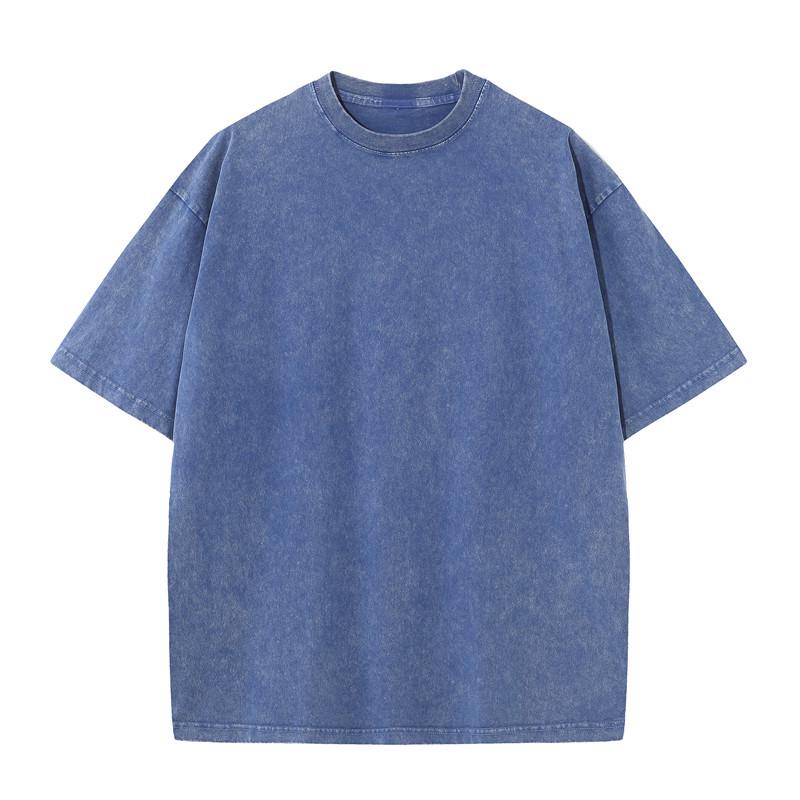Retro Streetwear 230G Reine Baumwolle Distressed Herren T-Shirt, Einfarbig, Lockere Passform, Kurzarm XL blau