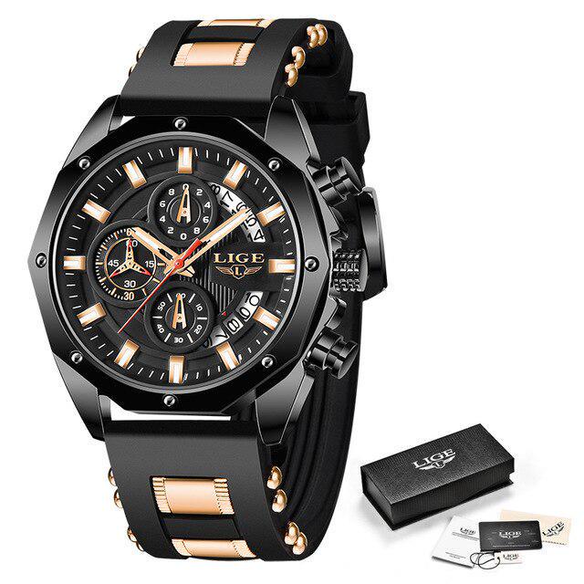 LIGE Neue Uhr Männer Luxus Marke Große Zifferblatt Uhren Männer Wasserdicht Quarz Armbanduhr Sport Chronograph Uhr schwarz