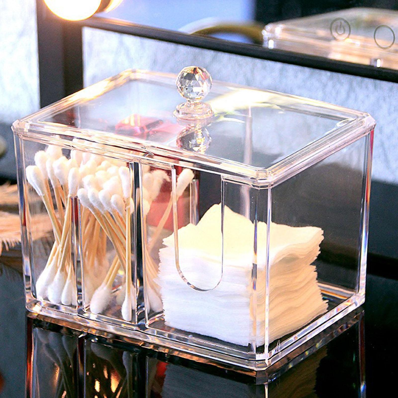 Qtip Wattepad-Halter, Spender, 2 Schlitze, staubdichte Aufbewahrung, Acryl-Wattebällchen-Aufbewahrung mit Deckel