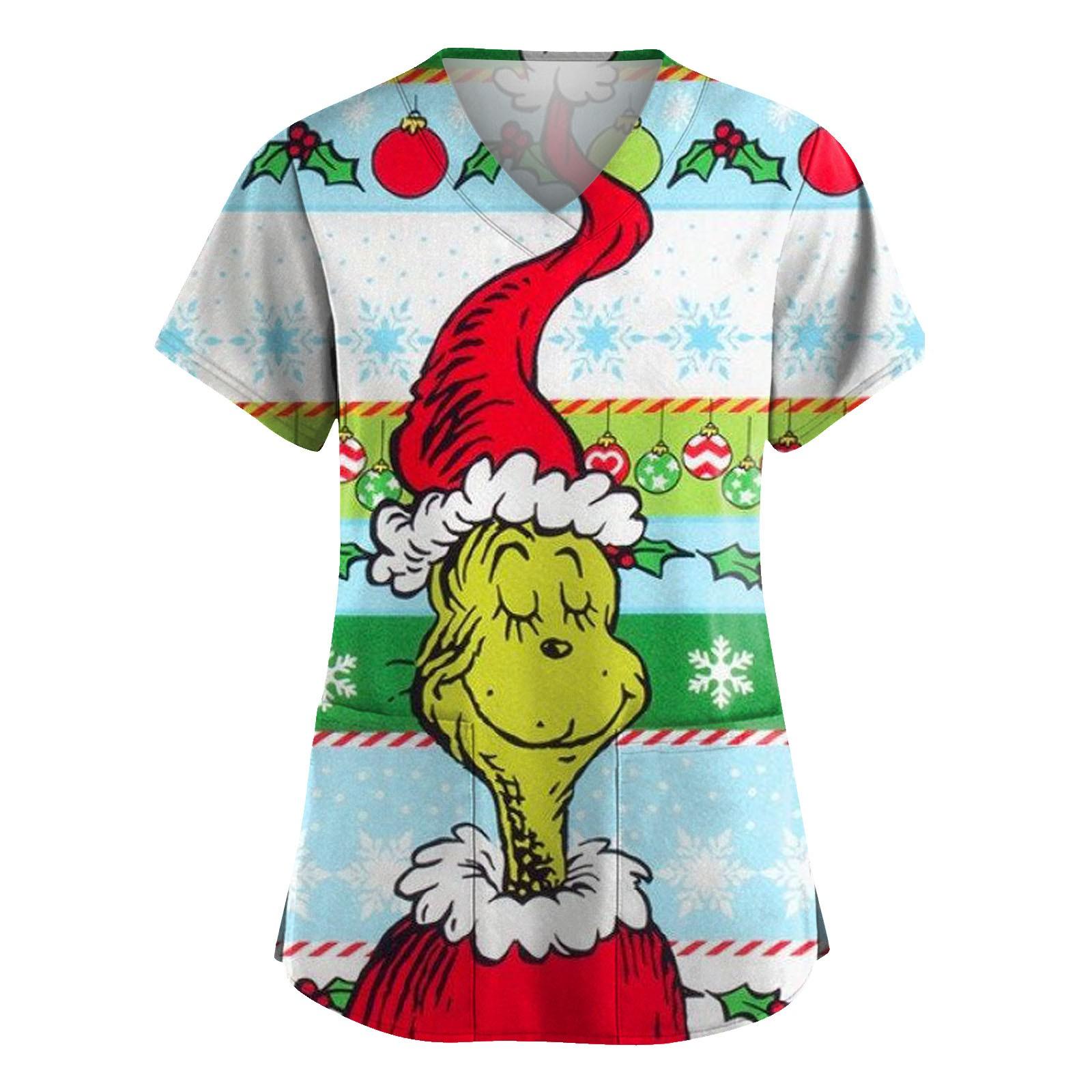 Kurzärmliges Oberteil mit Kreuz-Defolierung-Print und V-Ausschnitt, Print und Tasche für Damen XXL