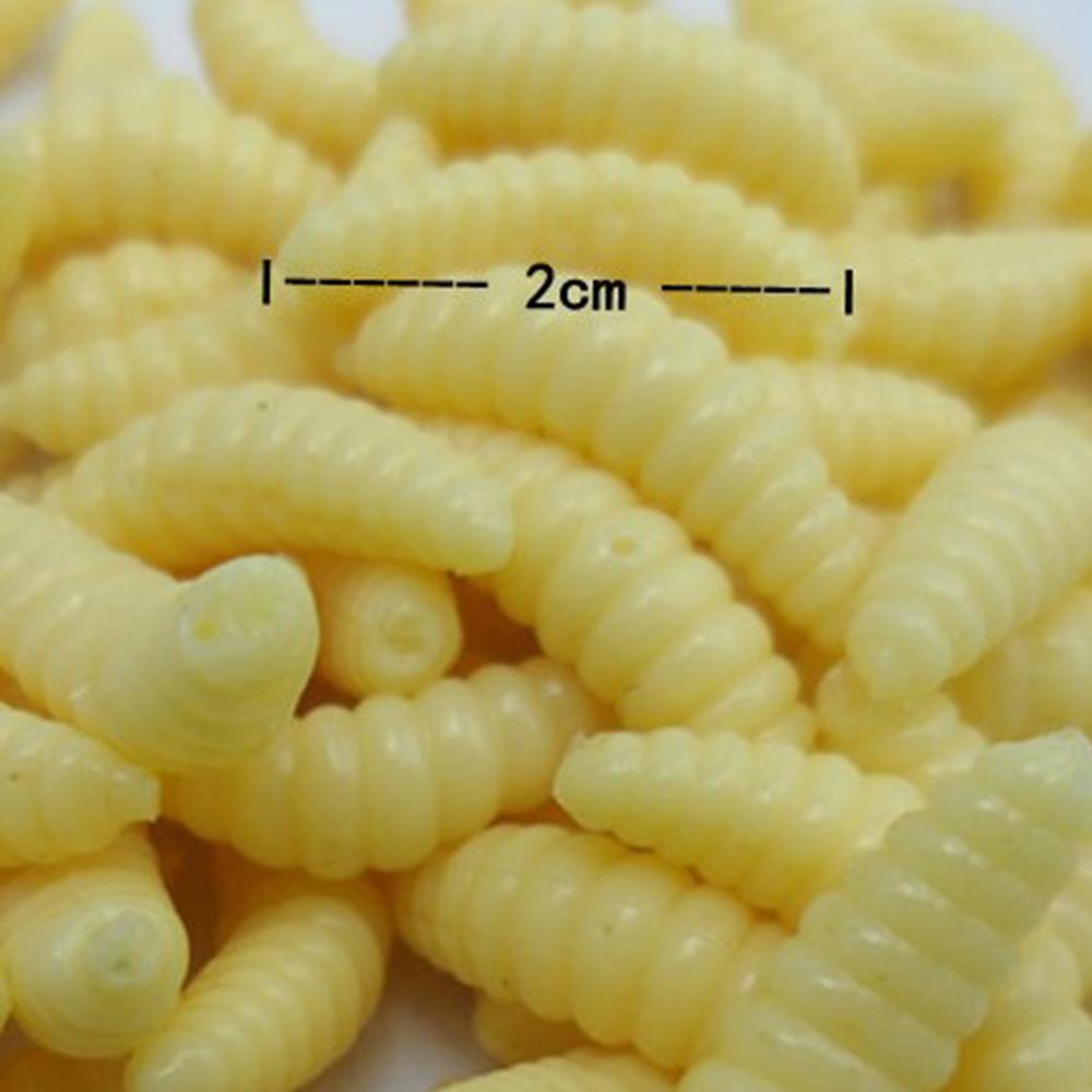 Weicher Wurm-Imitations-Maden-Angelköder, Wurmköder, 2 cm/0,79 Zoll, künstlicher bionischer Weichwurmköder, Angelausrüstung für den Außenbereich 50PCS gelb