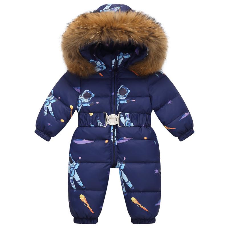 Winter Ski Set Baby Overall Junge Overalls Warme Daunenjacke Kinder Kleinkind Mädchen Kleidung Kinder Kleidung Kunstpelz Mantel 80cm navy blau