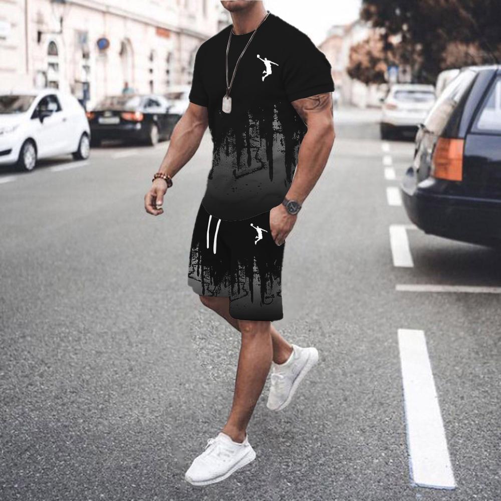 2024 Sommer Beliebte Herren T-Shirt + Shorts Set Herren Sport Set Bedrucktes Freizeitmode Kurzarm T-Shirt Set Herren Jogging Set 4XL