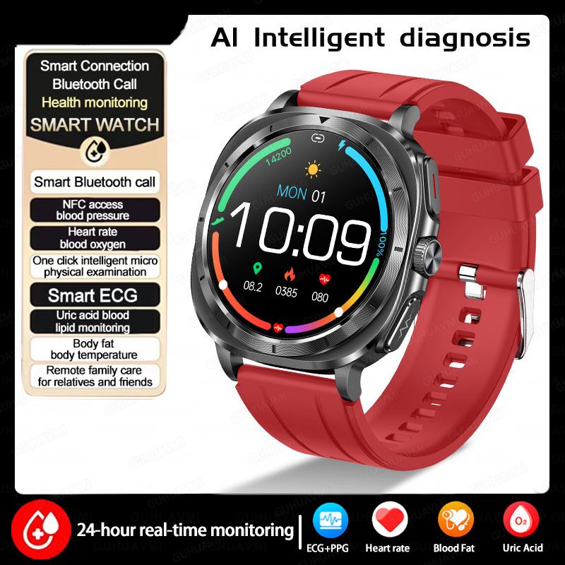 2025 Neue Galaxy Watch 7 Blutfette Harnsäure Blutdruck Körperanalyse Smartwatch EKG+PPG Uhr Smartwatch Herren für Samsung Red-silicone