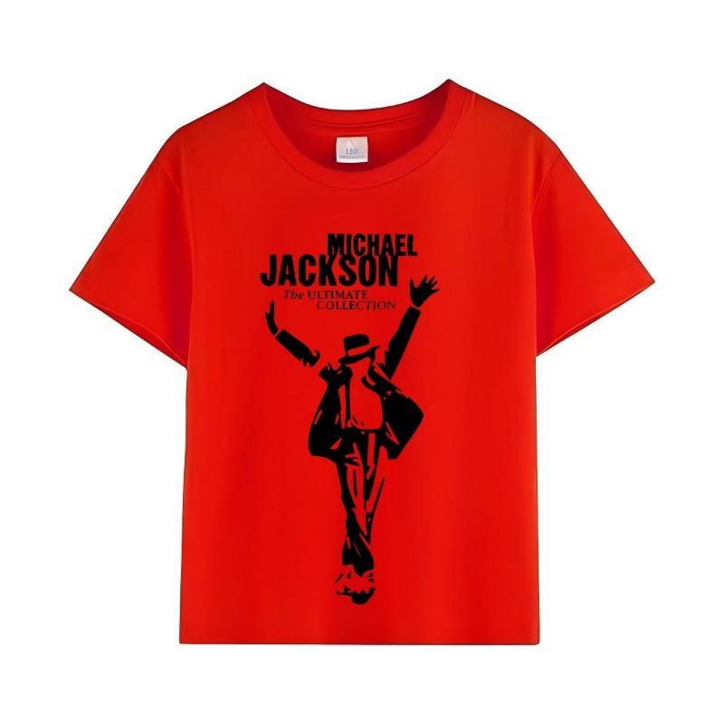 Kinder Michael Jackson Rock N Roll T-Shirt Kinder Mode Rundhals Oberteil Sommer Freizeitkleidung für Jungen und Mädchen 140 red
