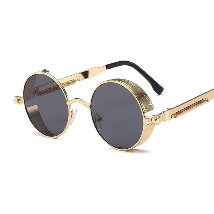 Klassische Gothic Steampunk Sonnenbrille Luxusmarke Designer Hochwertige Herren und Damen Retro Runde Metallrahmen Sonnenbrille UV400 beige