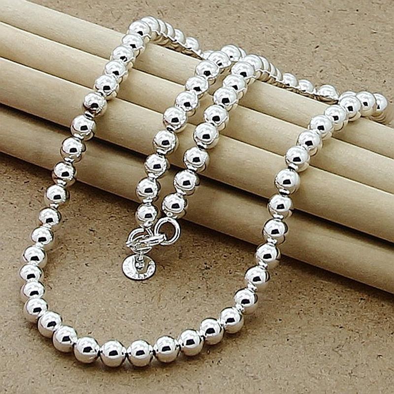 6mm glatte Perlenkette Halskette 925 Sterling Silber Modeschmuck 45cm