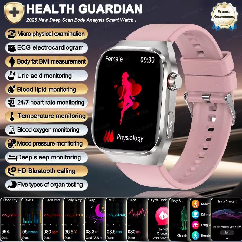 2025 Neue Smartwatch EKG+PPG Organe Eingeweide Monitor Uhr Männer Blutfette Harnsäure BP Sport Anruf Smartwatch für Samsung Galaxy Pink
