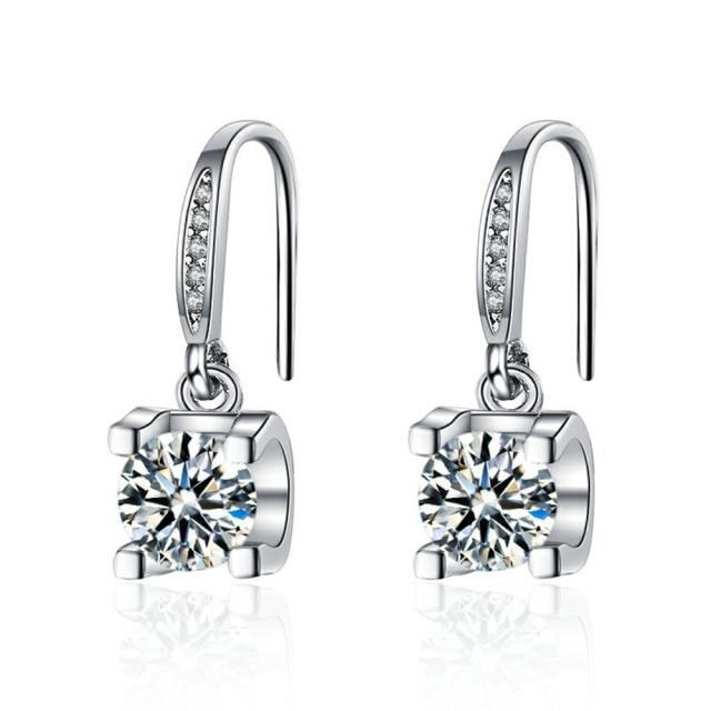 Neue 925 Sterling Silber Damen Ohrring Anhänger Vier Krallen Mikro -Inlay Edelsteine Ein Paar Ohrstecker Piercing Creolen Ohrringe Schmuck gray