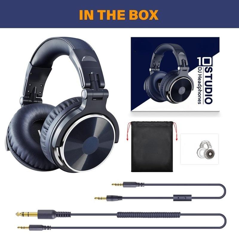 Kabelgebundene Studio-Kopfhörer, Stereo, professioneller DJ-Kopfhörer mit Mikrofon, Over-Ear-Monitor-Ohrhörer, Bass-Headsets navy blau