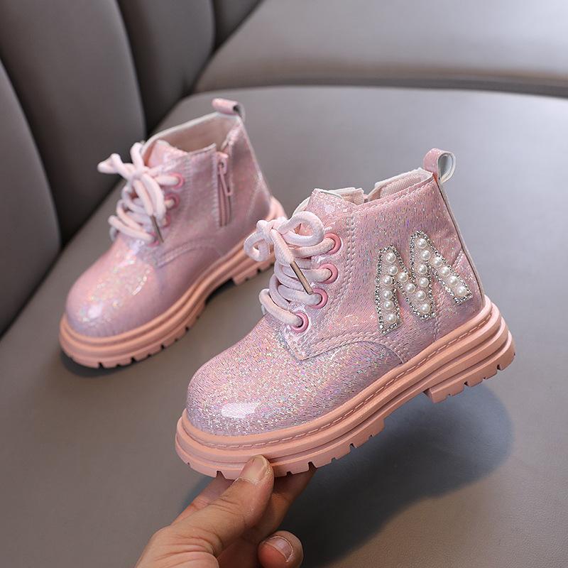 Kinder Prinzessin Schuhe Niedrige Röhre Pailletten Kinder Winter Stiefel Neue Mädchen Stiefel Niedrigen absätzen Baby Casual Stiefel 28 rosa