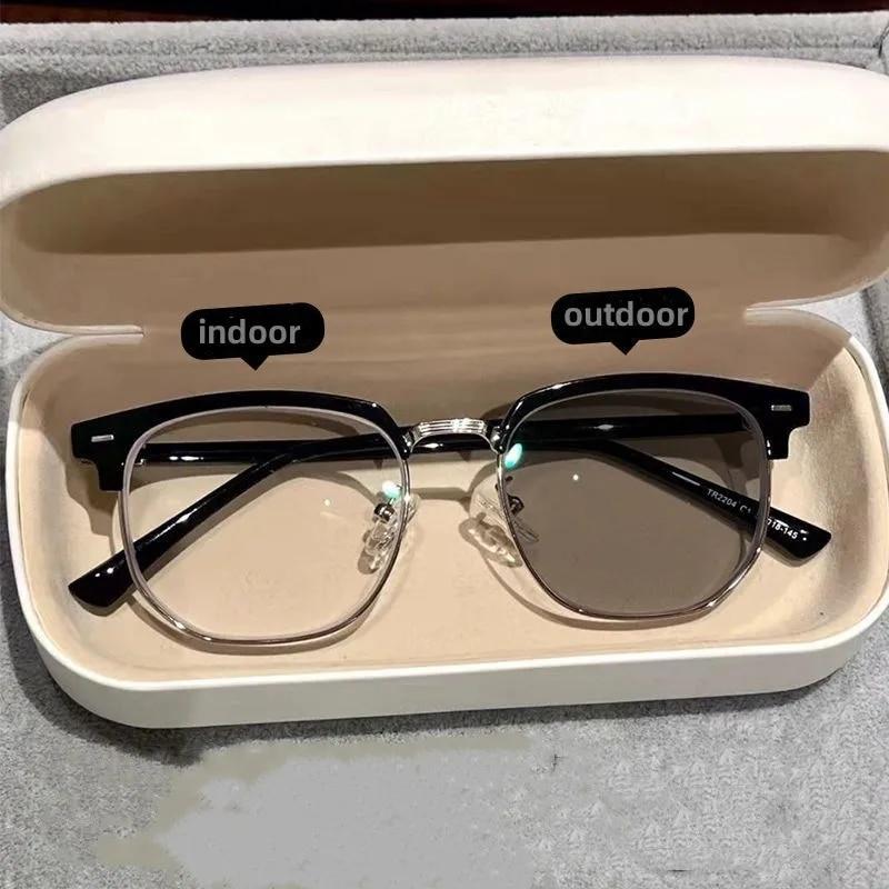 Modische photochrome Brille für Männer und Frauen, übergroße Myopie-Brille, Farbwechsel für den Außenbereich, kurzsichtige Brille, Dioptrien -2 black