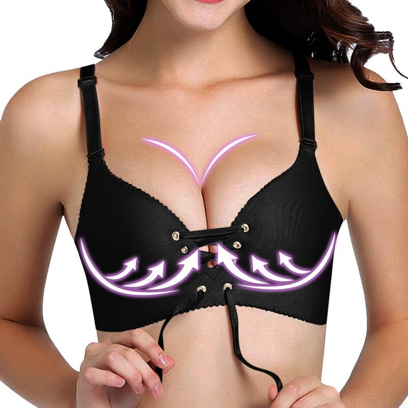 Sexy Frauen BH Bandage Träger Unterwäsche Push Up Gather BH Nahtlose Anpassung BHs 75B schwarz