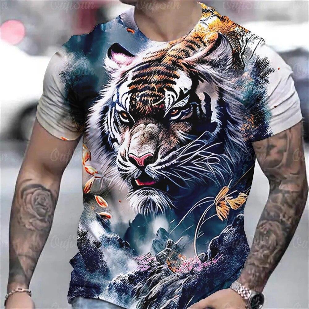 Tier T-Shirt Für Männer 3d Tiger Gedruckt Mode Männer Straße Designer Kurzarm Harajuku Sweatshirt Lose Übergroßen T Shirts M