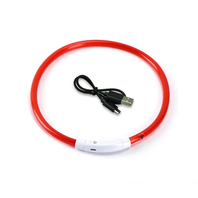 LED-Hundehalsband, leuchtendes USB-Hundehalsband für Katzen, 3 Modi, LED-Licht, leuchtendes Verlustpräventions-LED-Halsband für Hunde, Haustier-Hundezubehör 35CM rot