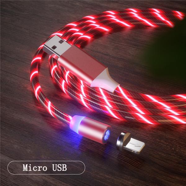 LED-Licht-Ladekabel, fließendes 2,4-A-Schnellladekabel für iPhone, Samsung, Huawei Micro rot