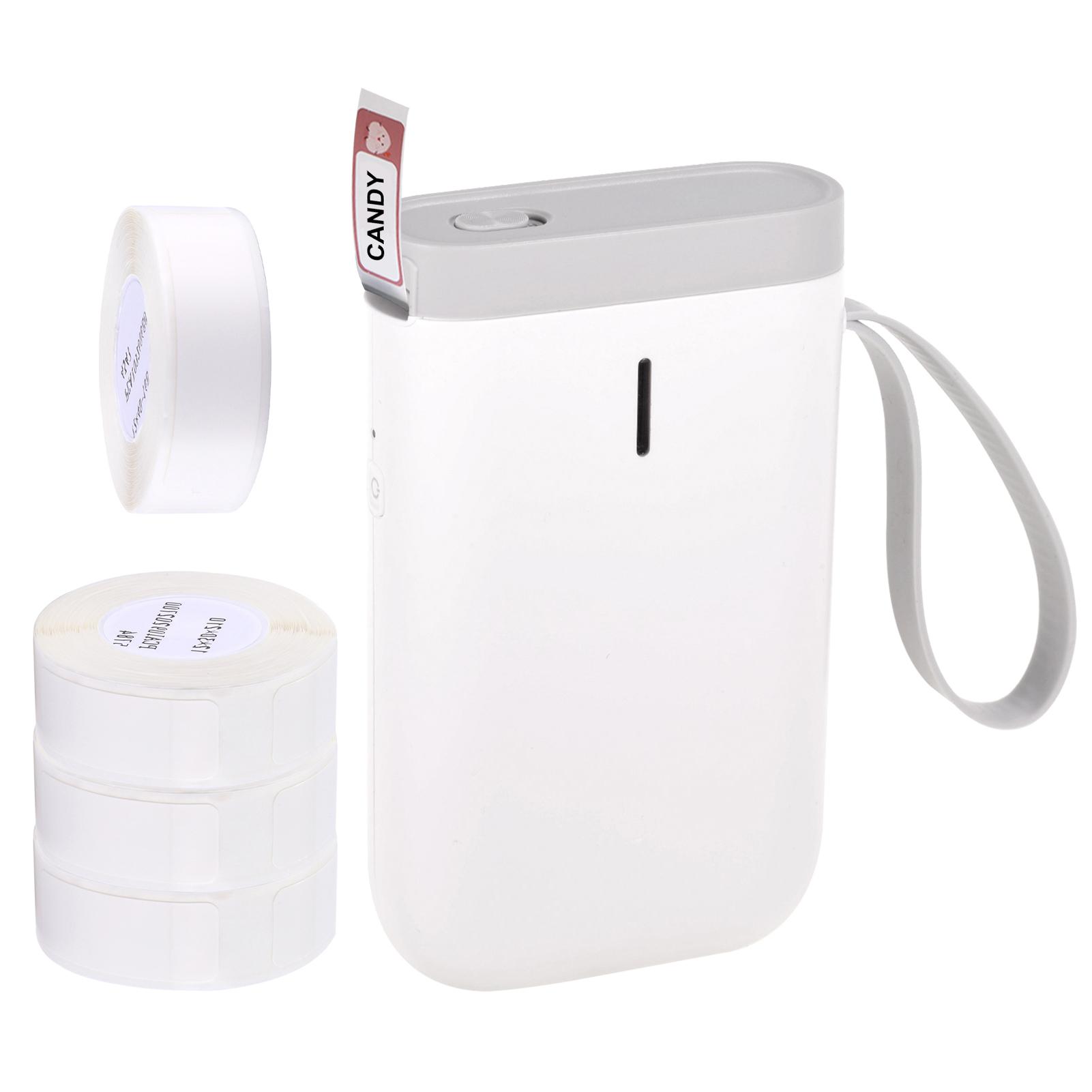 Etikettendrucker, tragbarer Thermo-Etikettendrucker, tragbarer Namens- und Preisaufkleberdrucker im Taschenformat 4 Rolls Thermal Paper weiß